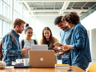 Grup divers de studenți colaborând la un proiect
